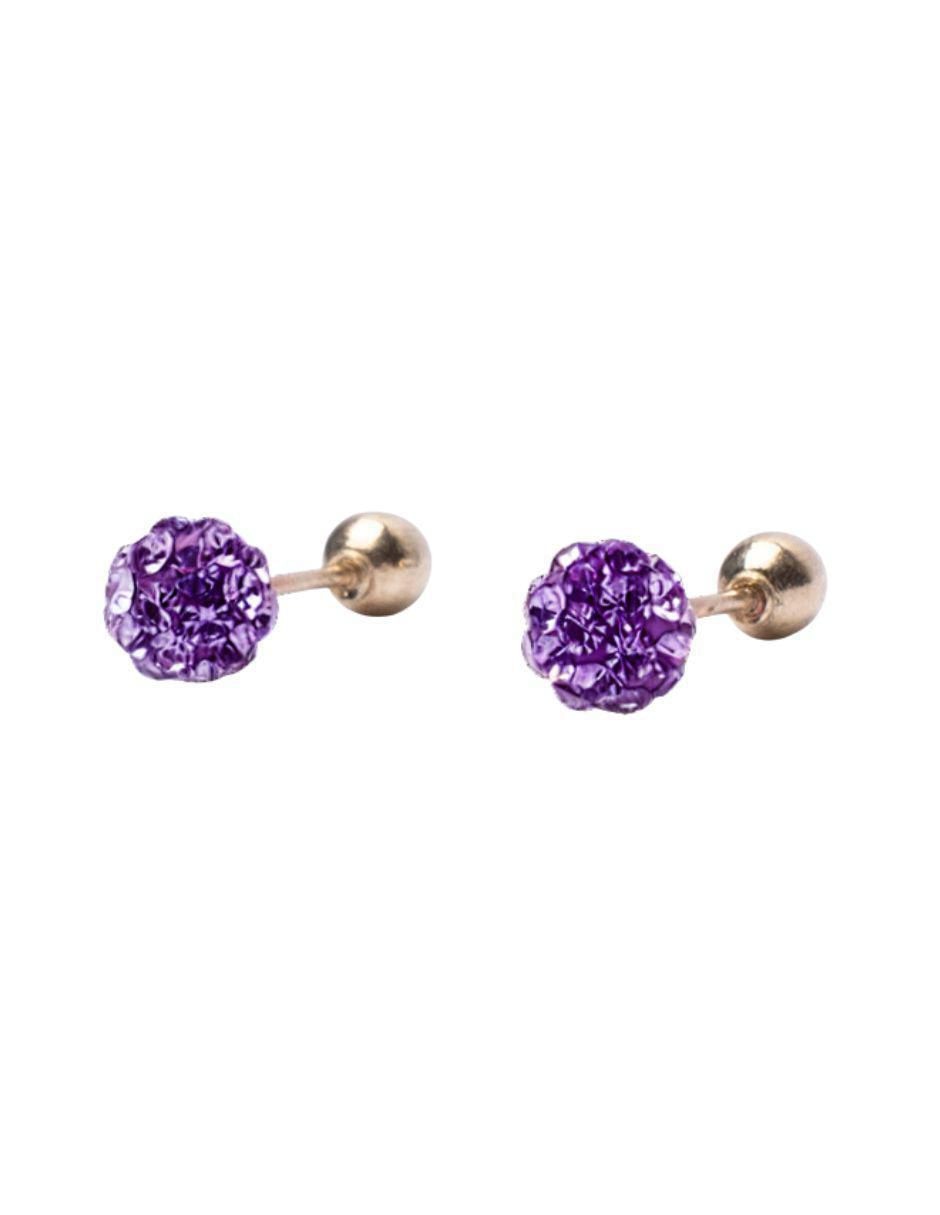 Broqueles de esfera de oro 14 K con acabado pavé