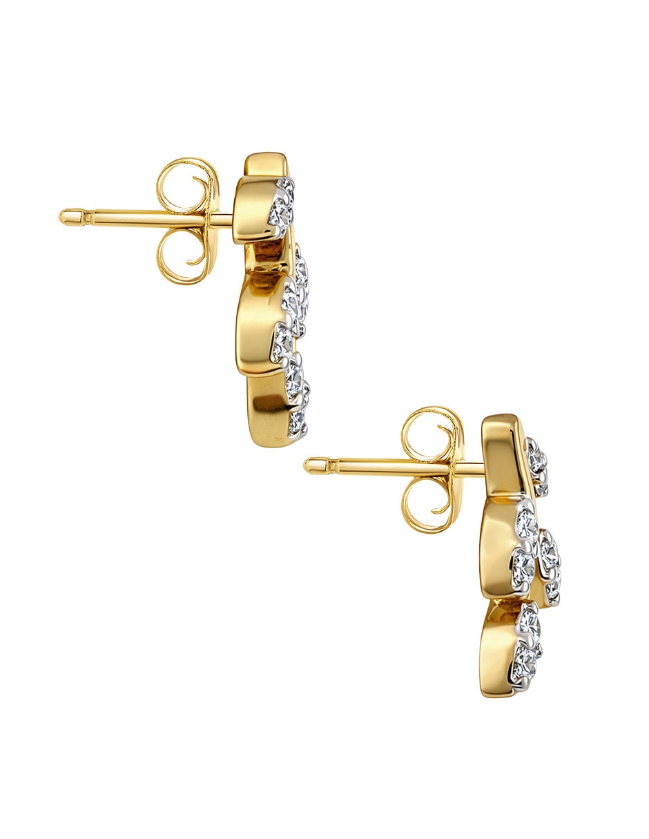 Aretes de hoja de oro amarillo 14 K con acabado pavé diamante 3