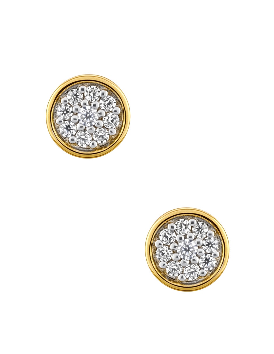 Aretes redondos de oro amarillo 14 K con acabado pavé diamante