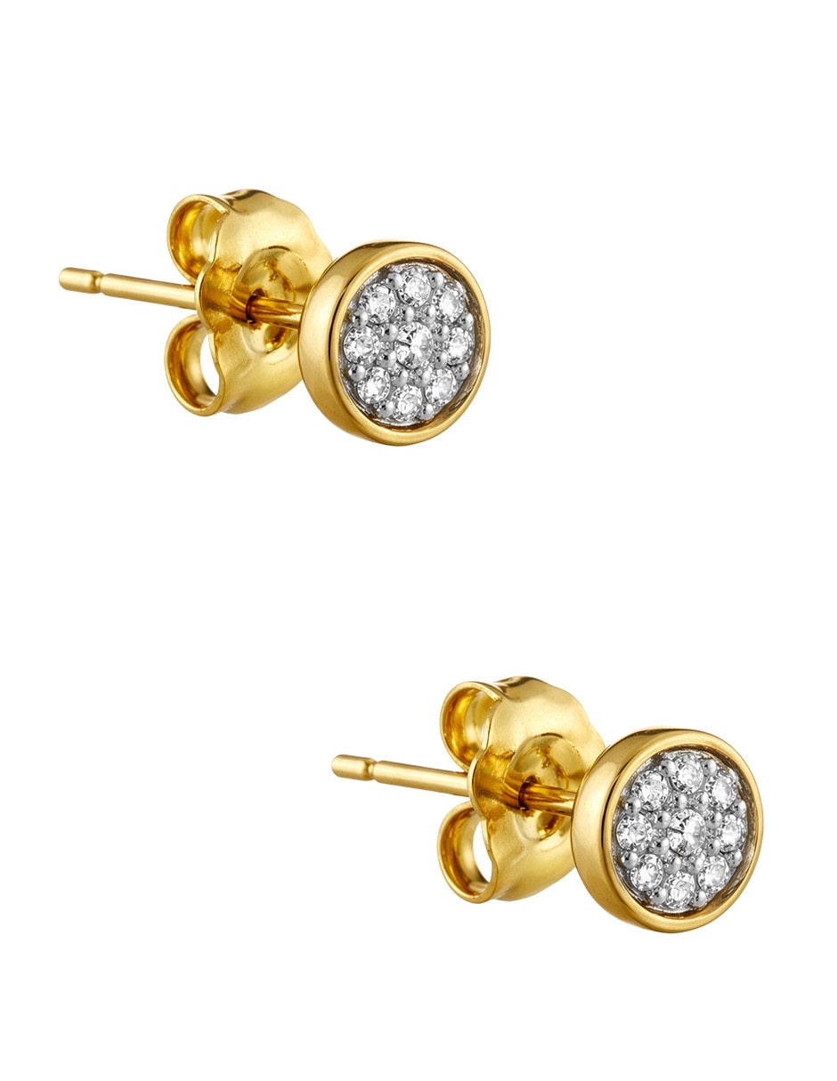 Aretes redondos de oro amarillo 14 K con acabado pavé diamante 2