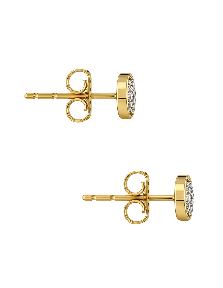 Aretes redondos de oro amarillo 14 K con acabado pavé diamante 3