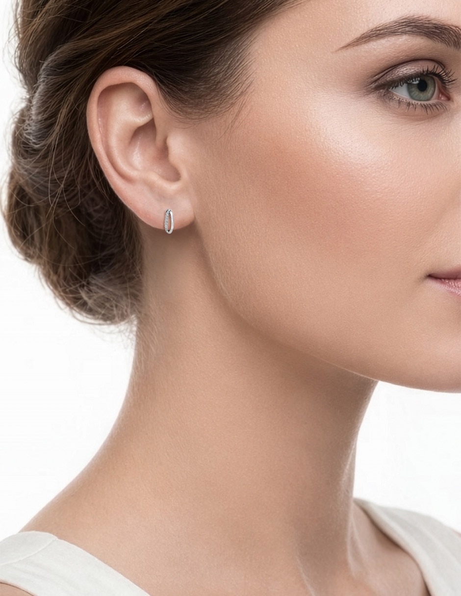 Arracadas de oro blanco 14 K con acabado brillante diamante 4