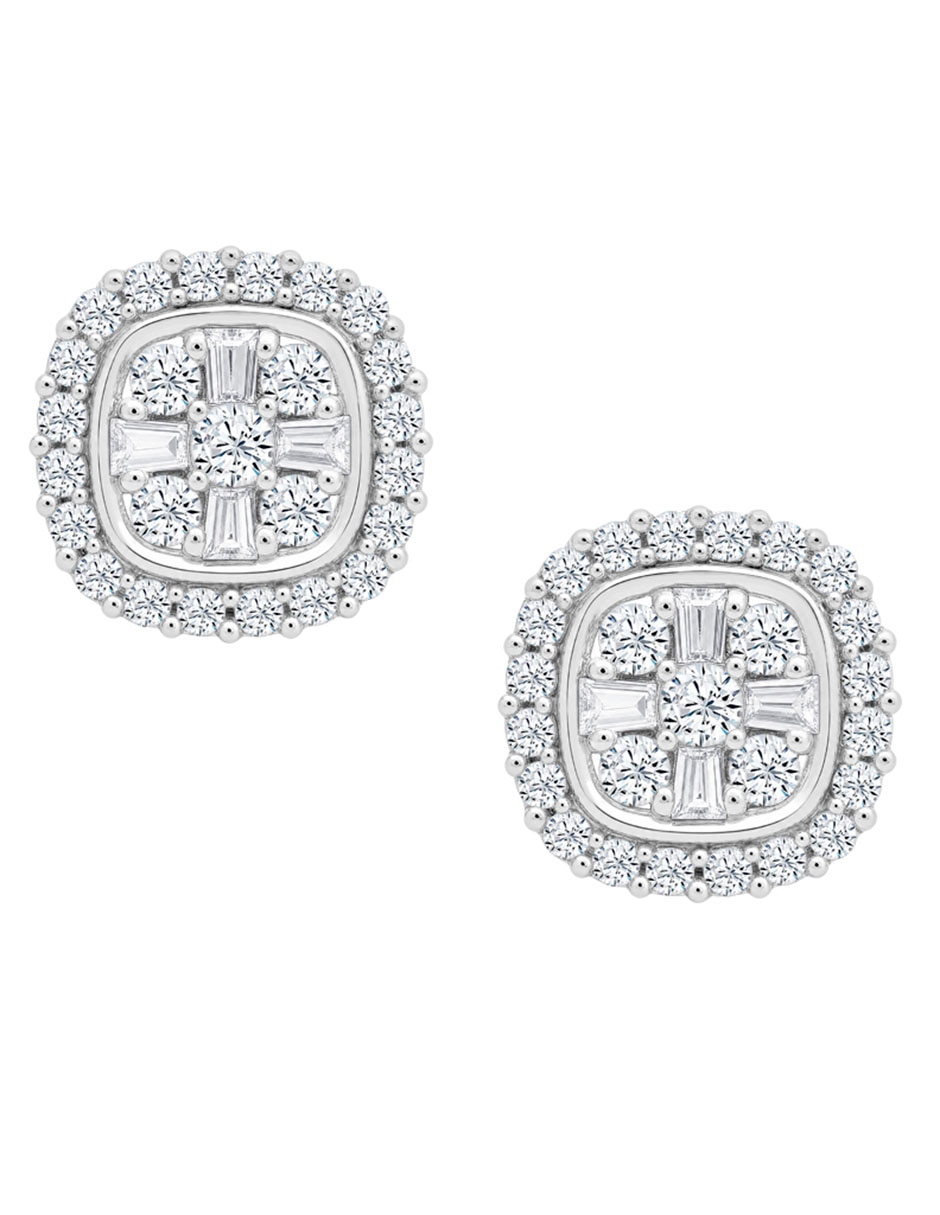 Aretes cuadrados de oro blanco 14 K con acabado pavé diamante Aretes cuadrados de oro blanco 14 K con acabado pavé diamante