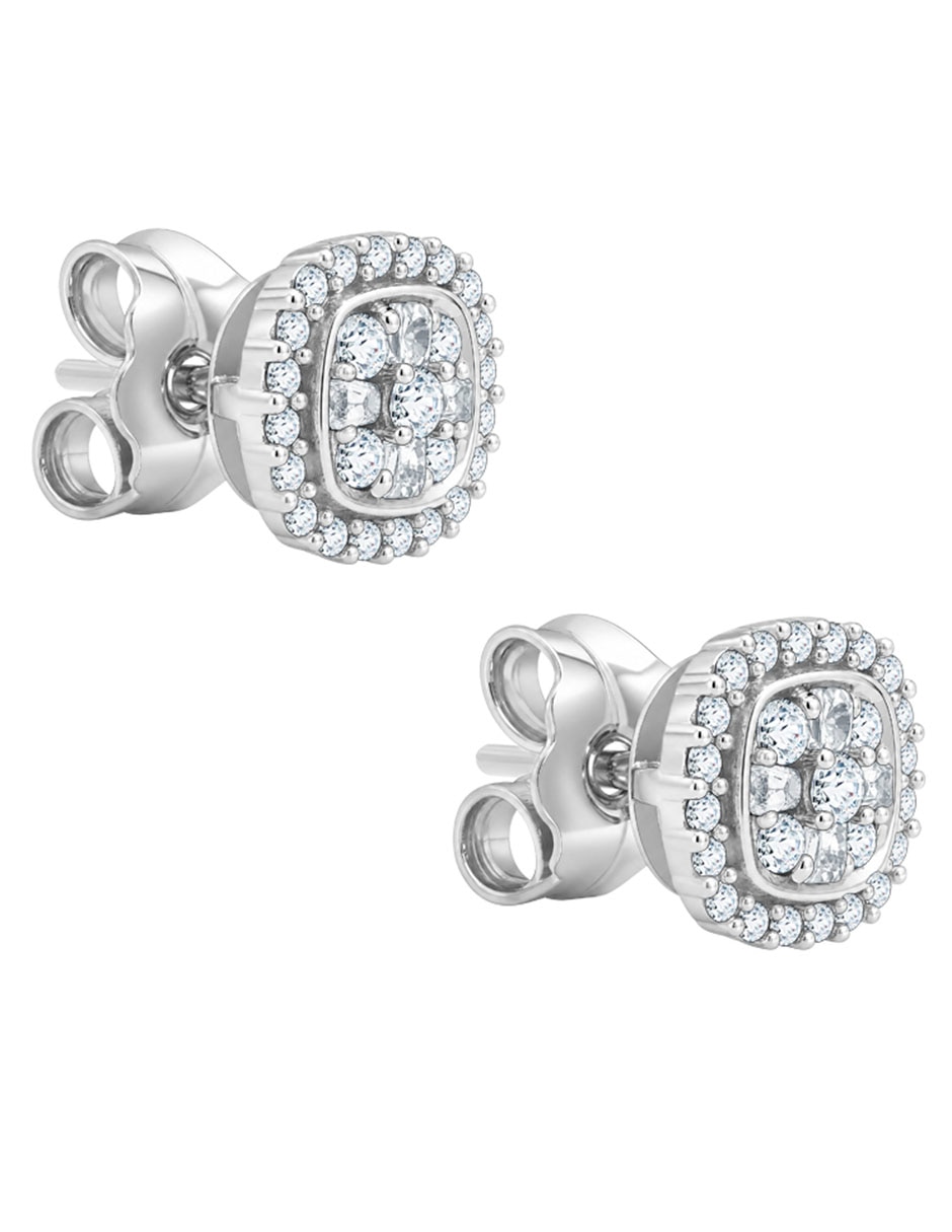 Aretes cuadrados de oro blanco 14 K con acabado pavé diamante 2