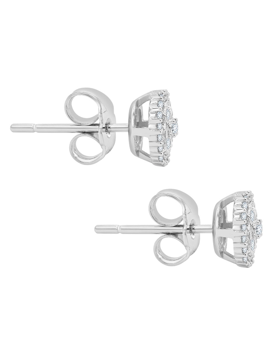 Aretes cuadrados de oro blanco 14 K con acabado pavé diamante 3