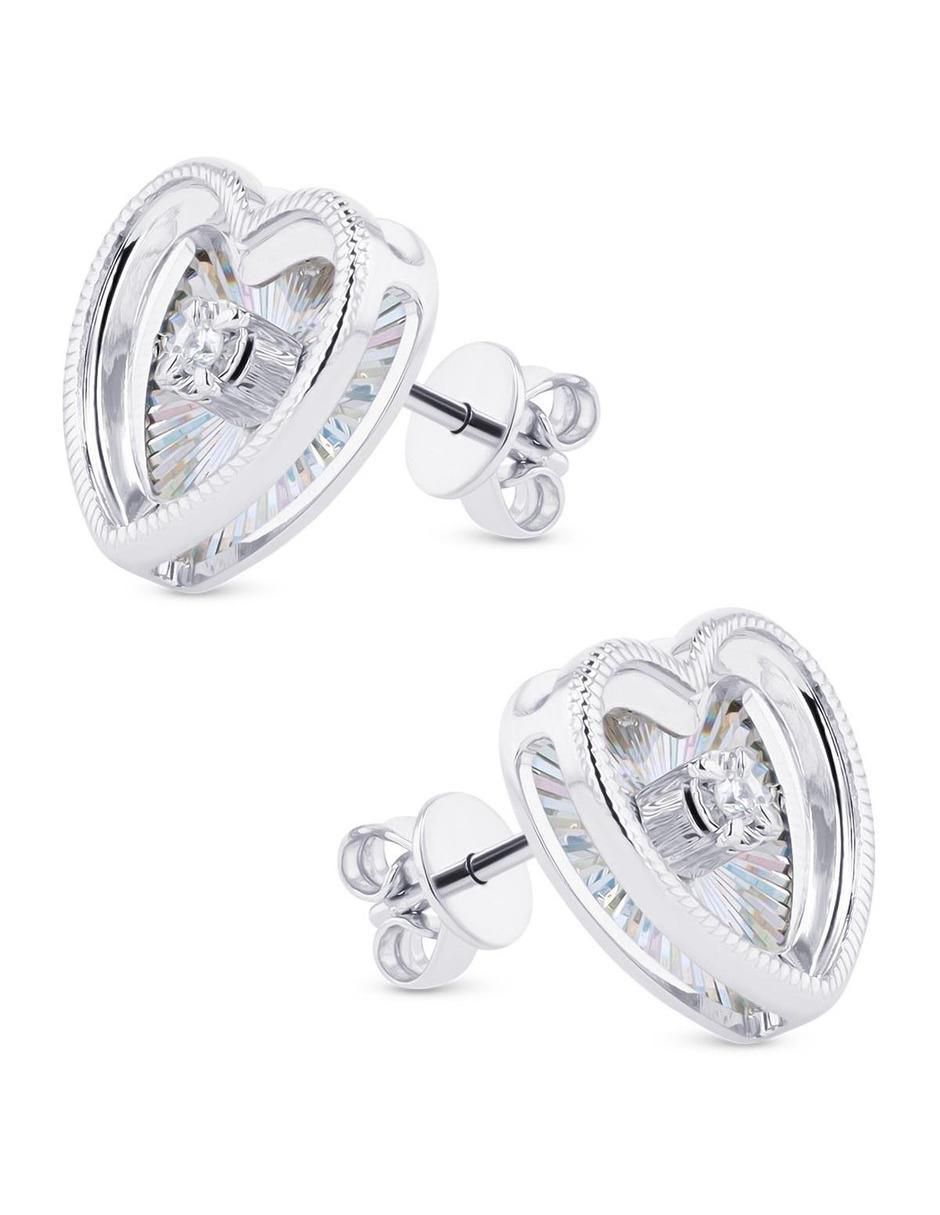 Broqueles de corazón de oro blanco 14 K con acabado brillante diamante