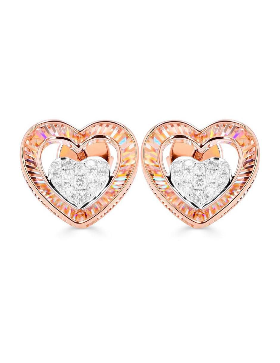Broqueles de corazón de oro rosa 14 K con acabado brillante diamante