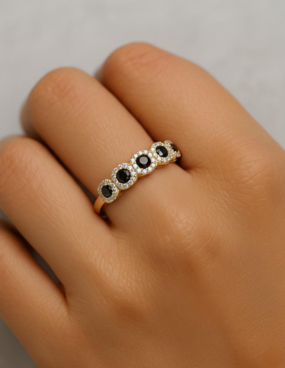 Anillo circular 10 k de oro amarillo zirconia brillante