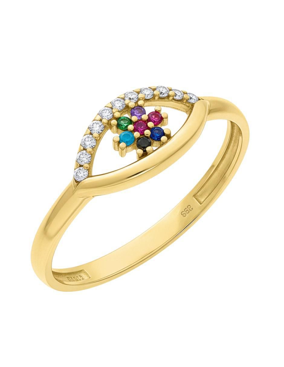 Anillo circular 10 k de oro amarillo zirconia brillante Anillo circular 10 k de oro amarillo zirconia brillante