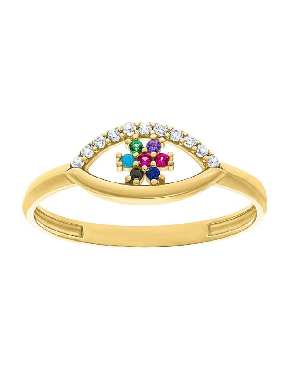 Anillo circular 10 k de oro amarillo zirconia brillante