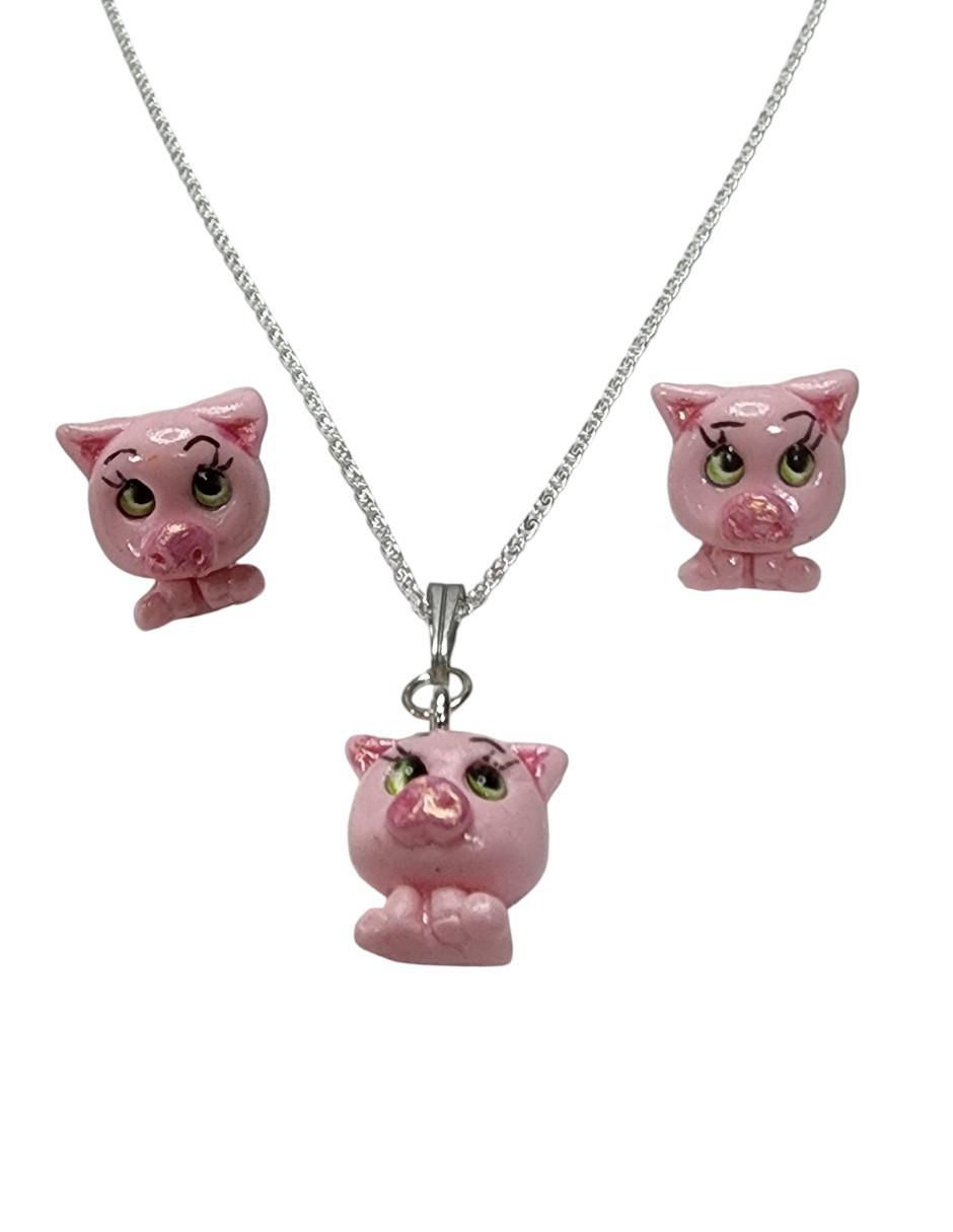 Aretes y collar de cerdo Puerquito de plata p 925 4
