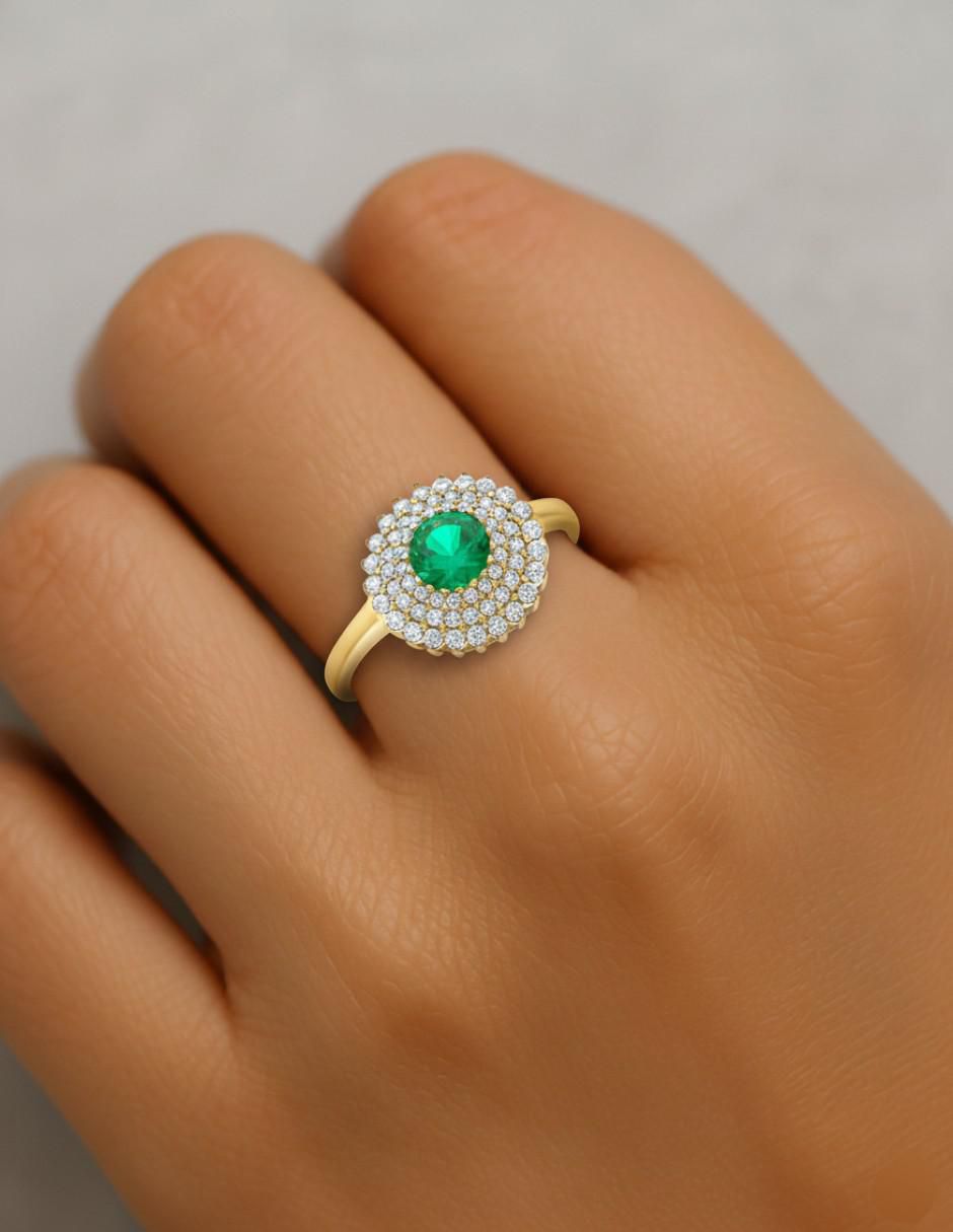 Anillo circular 10 k de oro amarillo zirconia brillante
