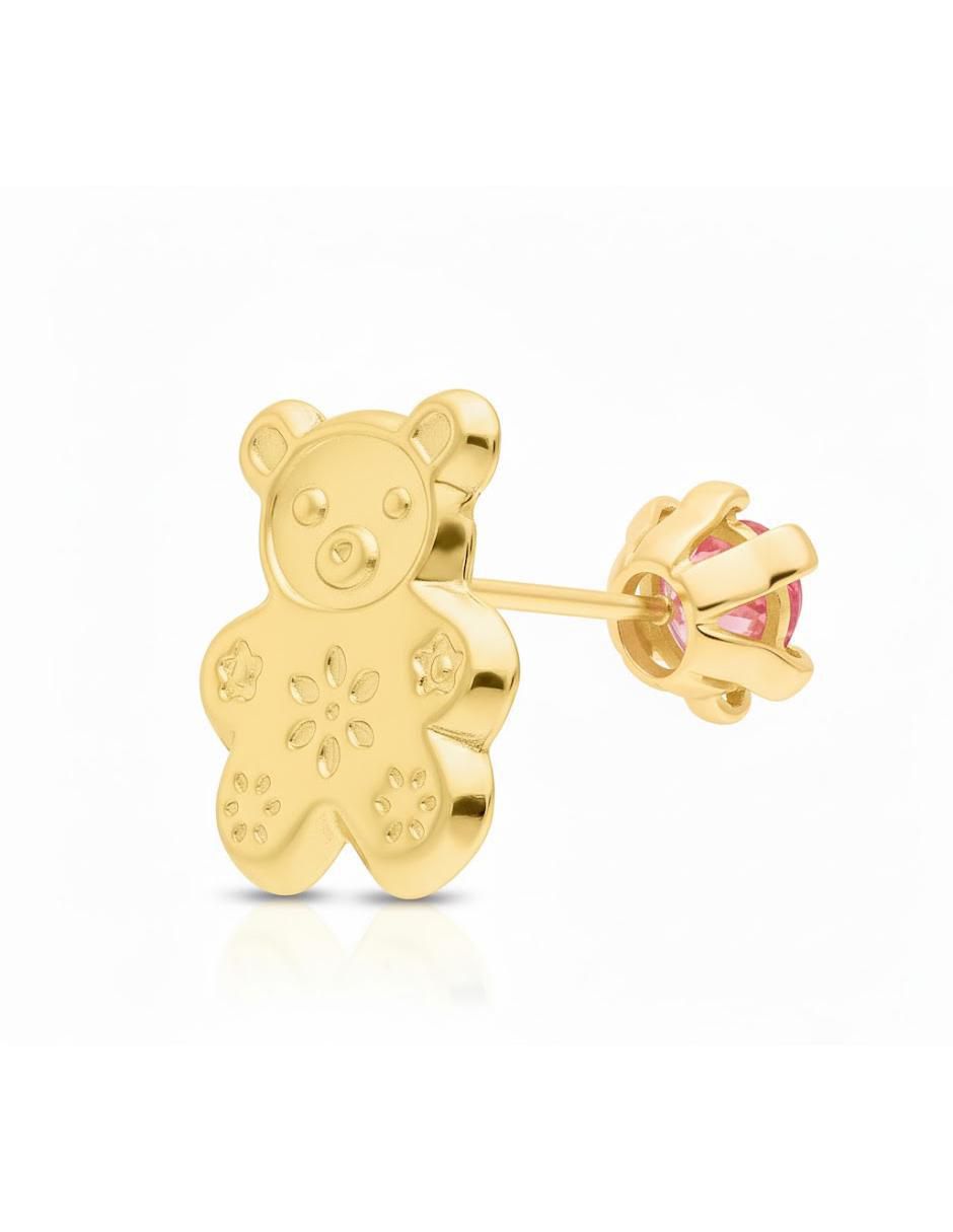 Broquel individual de oso de oro amarillo 10 K con acabado brillante zirconia
