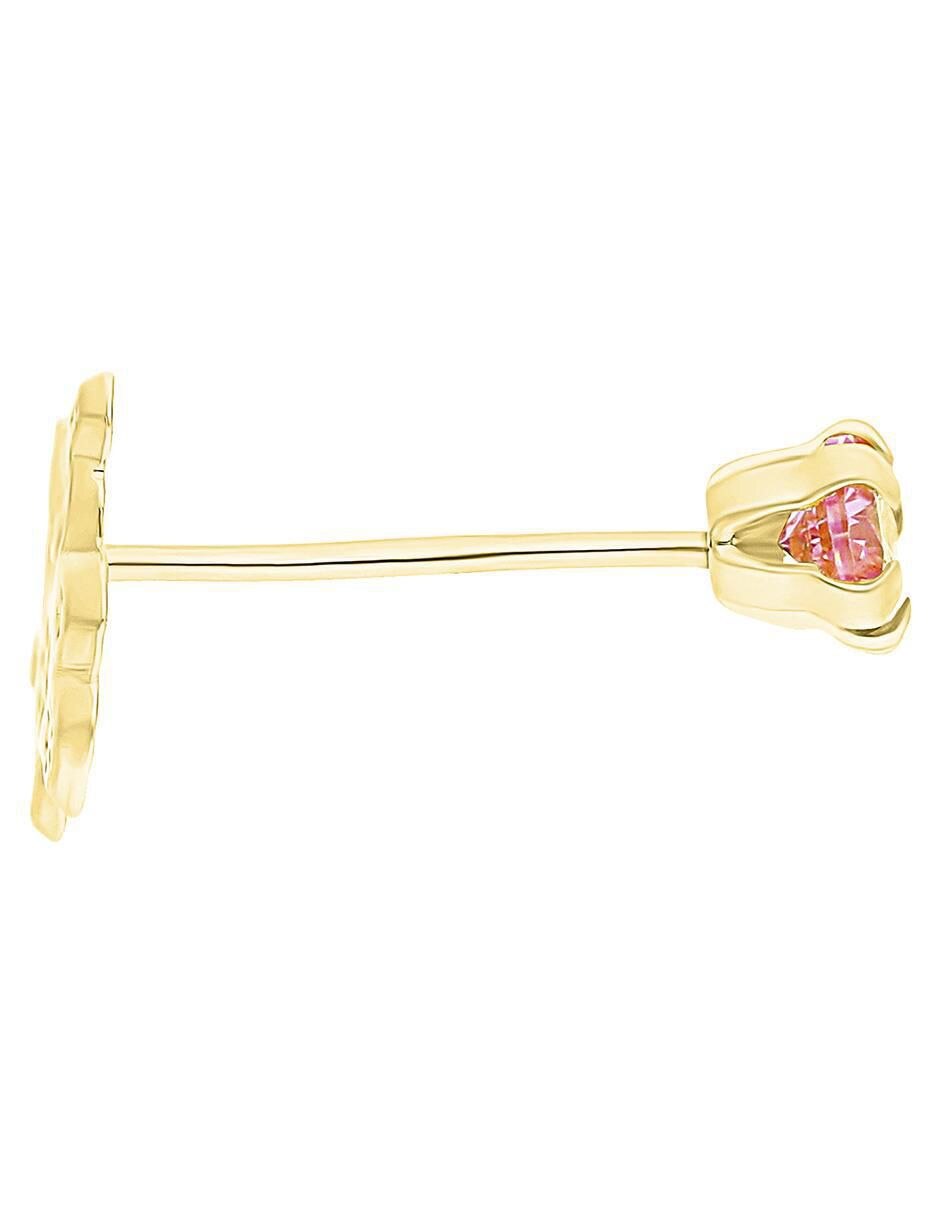 Broquel individual de oso de oro amarillo 10 K con acabado brillante zirconia