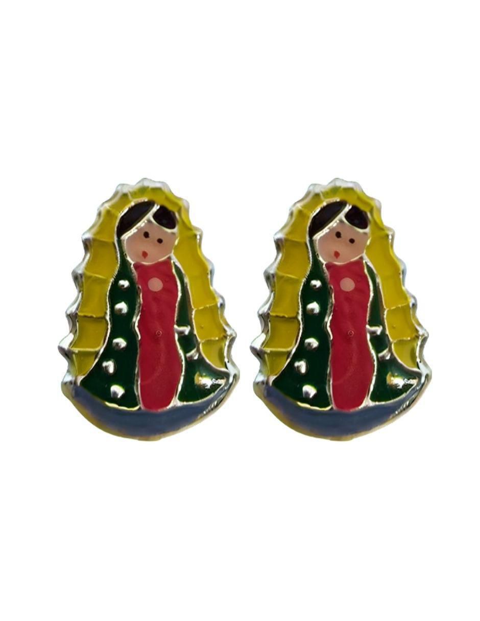 Broqueles de virgen de guadalupe de plata P 925 con acabado esmaltado Broqueles de virgen de guadalupe de plata P 925 con acabado esmaltado