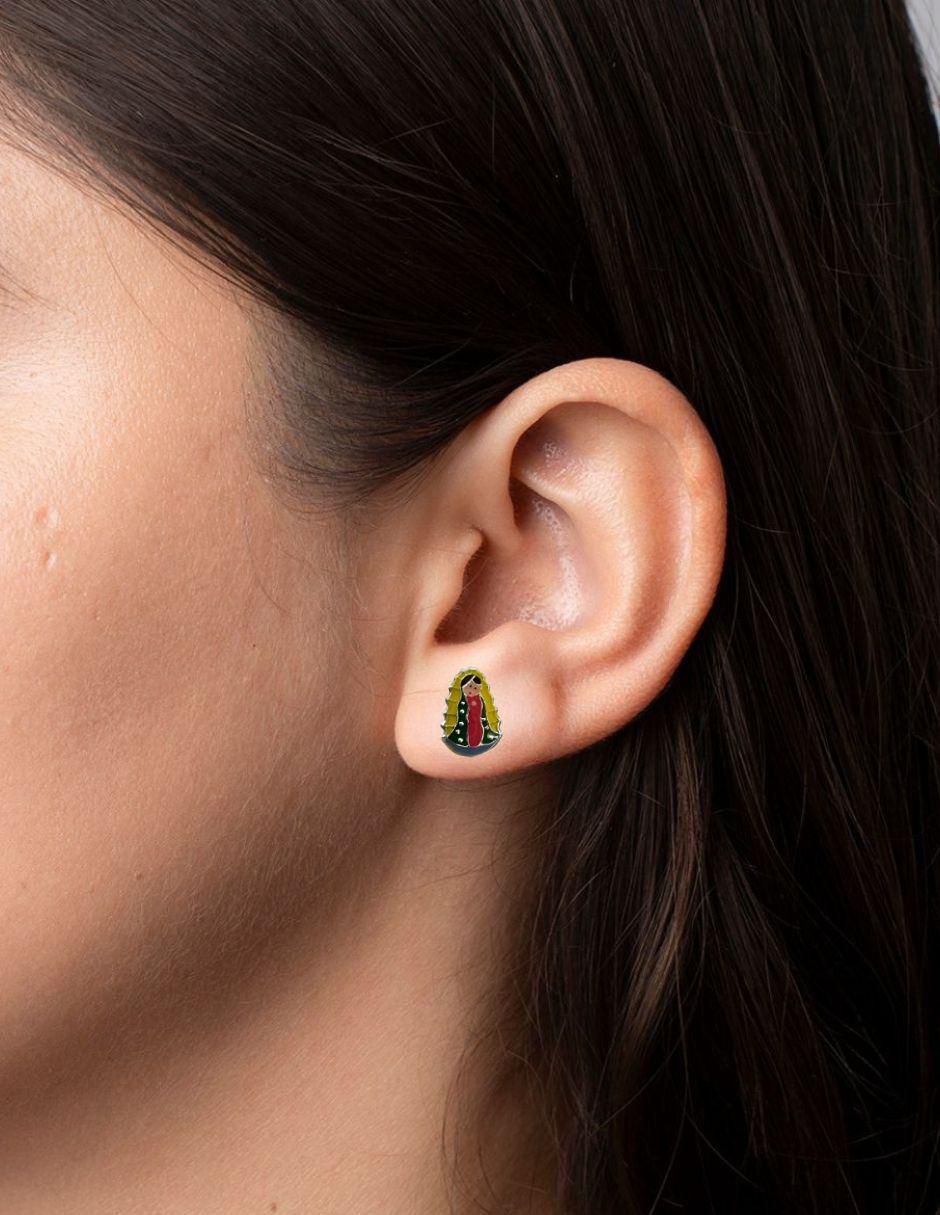 Broqueles de virgen de guadalupe de plata P 925 con acabado esmaltado 2