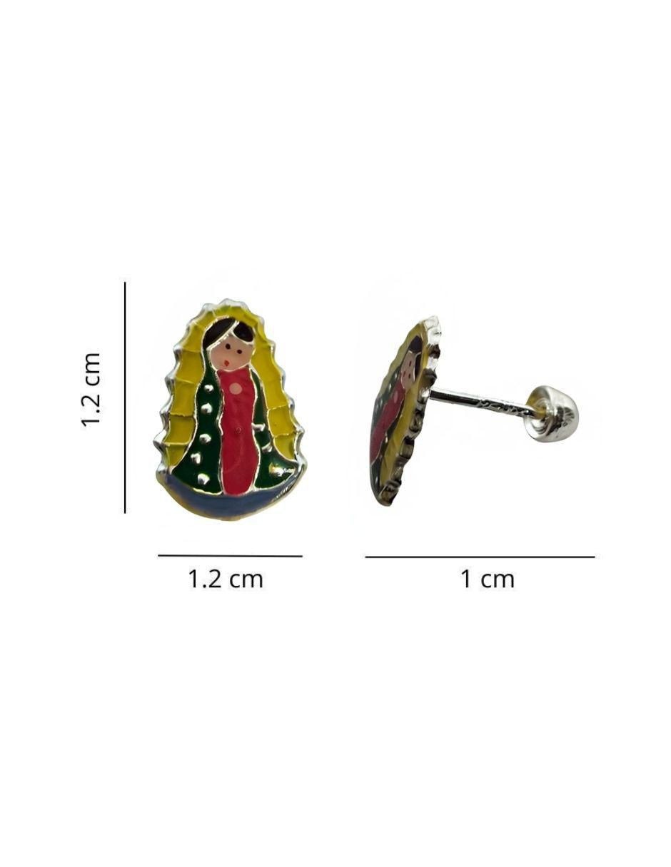 Broqueles de virgen de guadalupe de plata P 925 con acabado esmaltado 4
