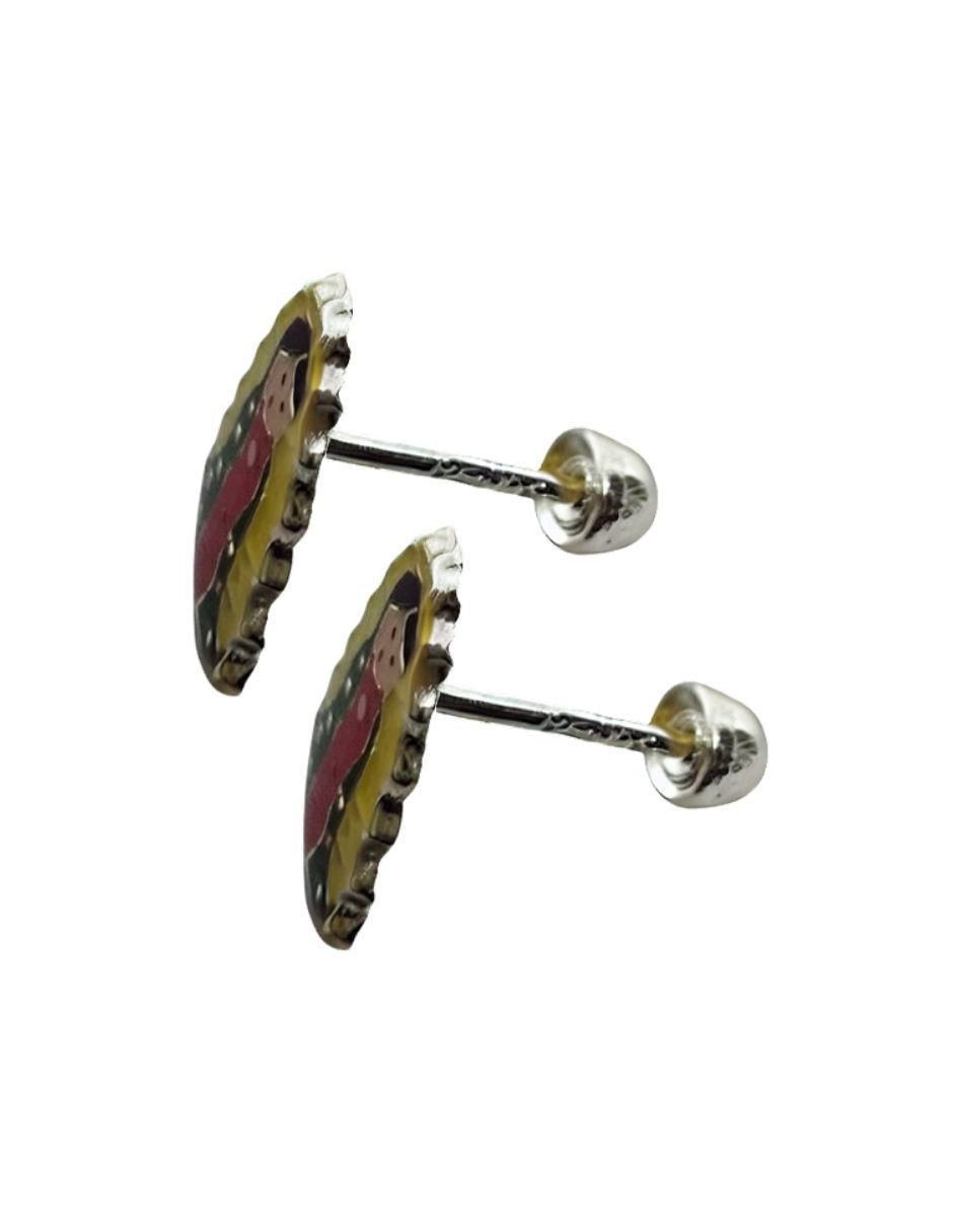 Broqueles de virgen de guadalupe de plata P 925 con acabado esmaltado 3