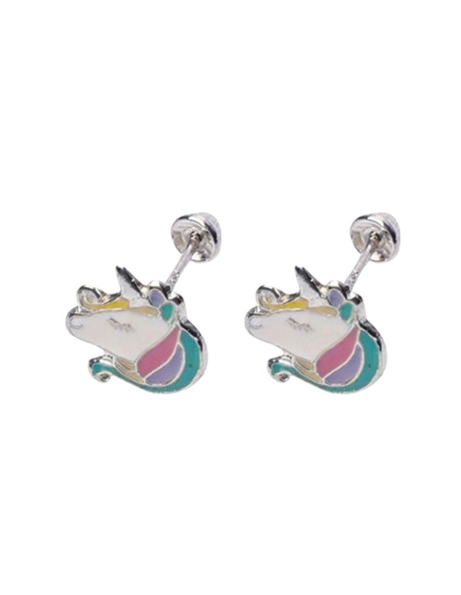 Broqueles de unicornio Mardia de plata P 925 con acabado esmaltado