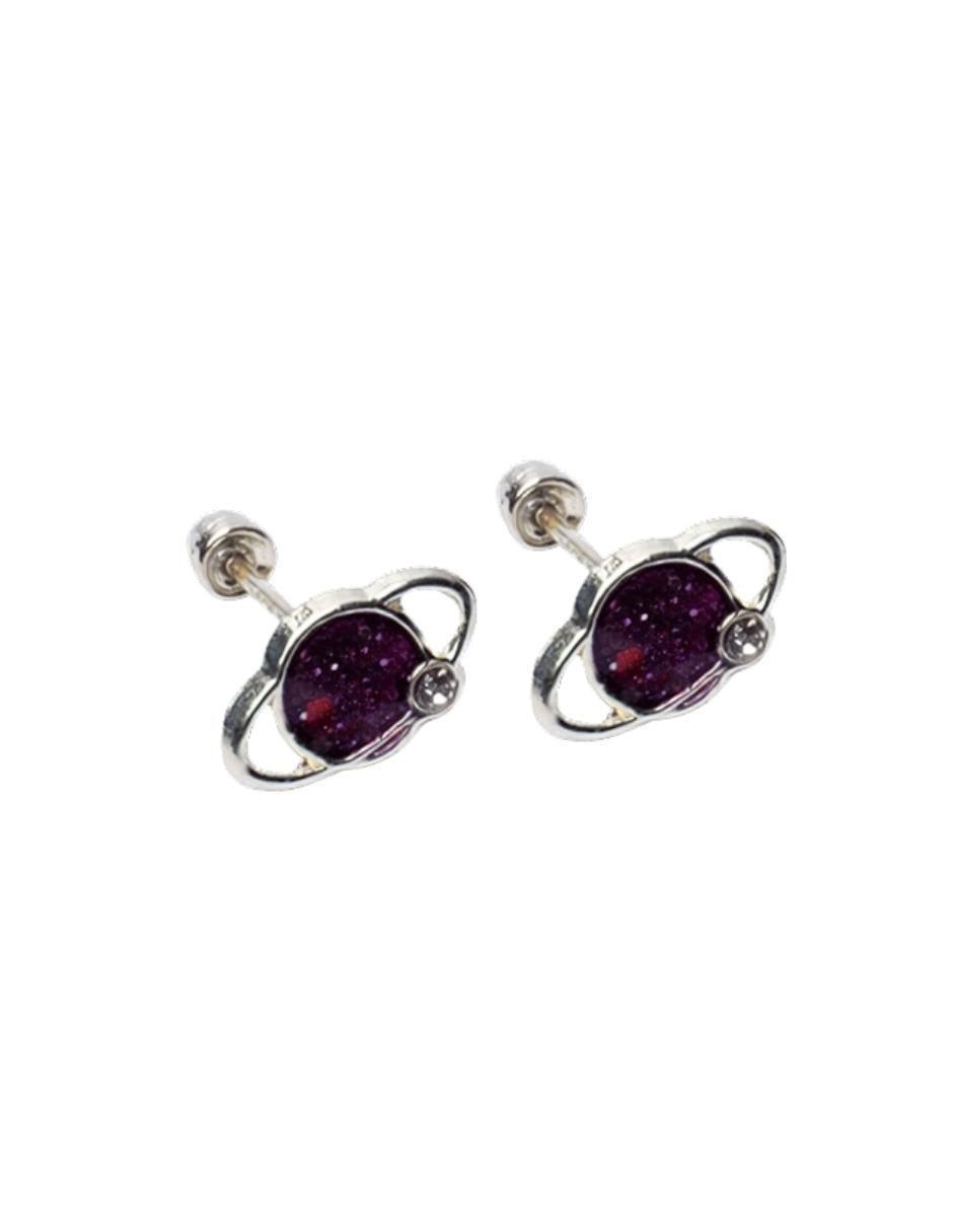 Broqueles de planeta Mardia de plata P 925 con acabado esmaltado zirconia