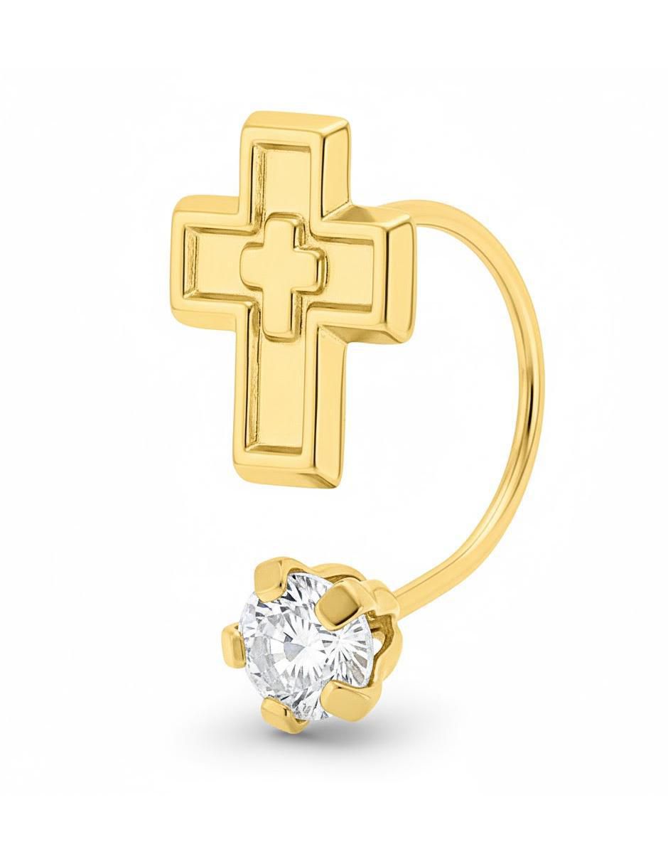 Broquel individual de cruz de oro 10 K con acabado brillante zirconia