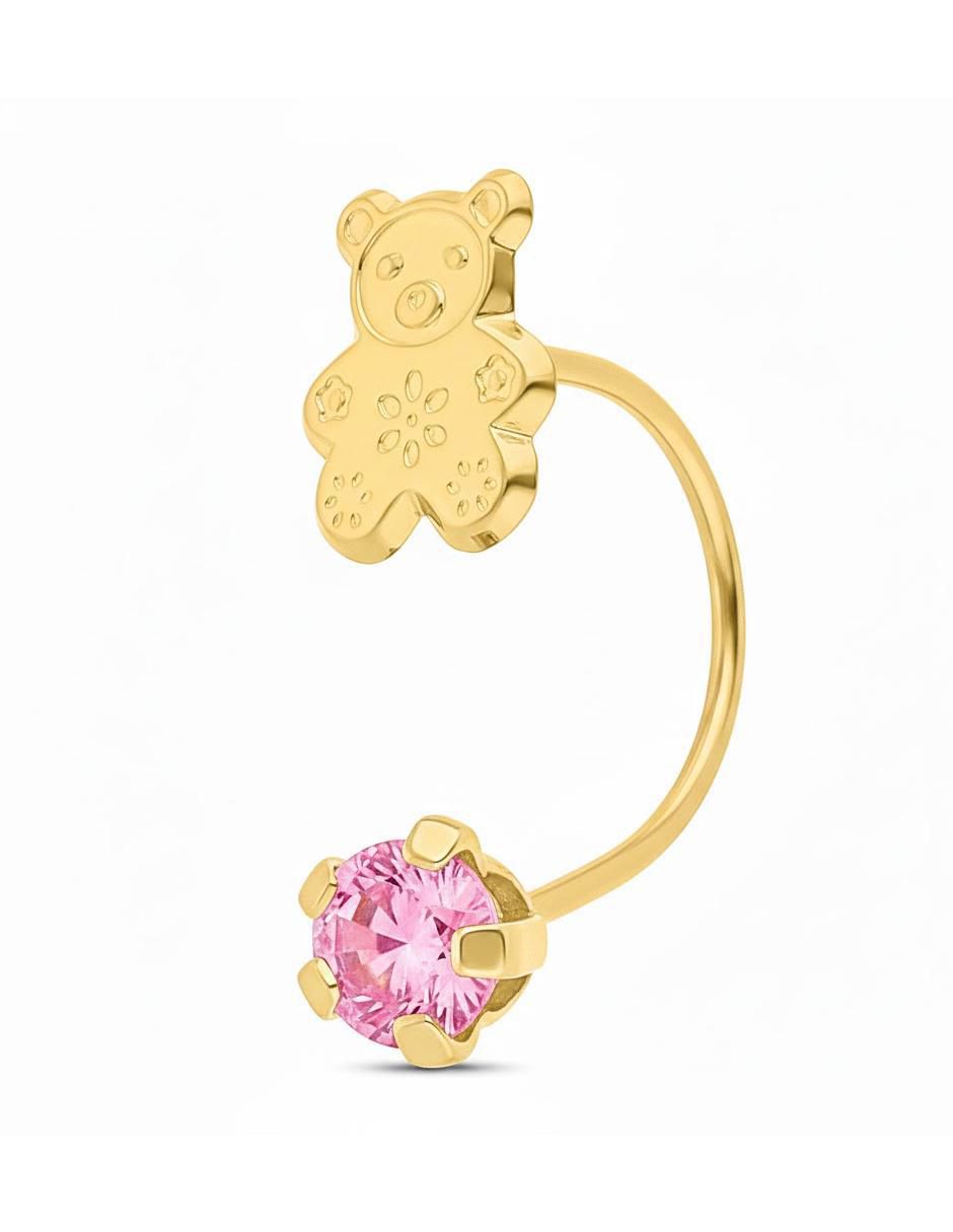 Broquel individual de oso de oro 10 K con acabado brillante zirconia