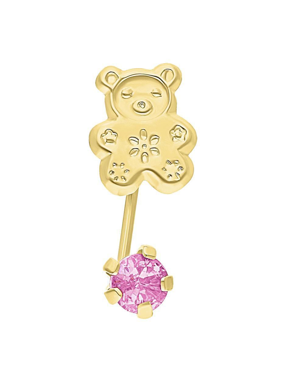 Broquel individual de oso de oro 10 K con acabado brillante zirconia
