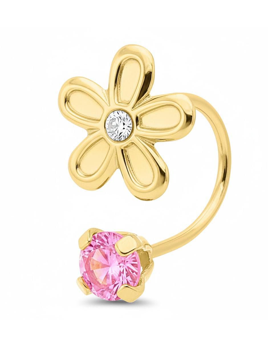 Broquel individual de flor de oro 10 K con acabado brillante zirconia Broquel individual de flor de oro 10 K con acabado brillante zirconia