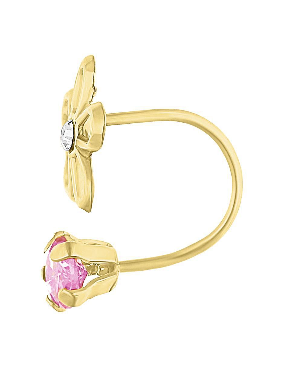 Broquel individual de flor de oro 10 K con acabado brillante zirconia 2