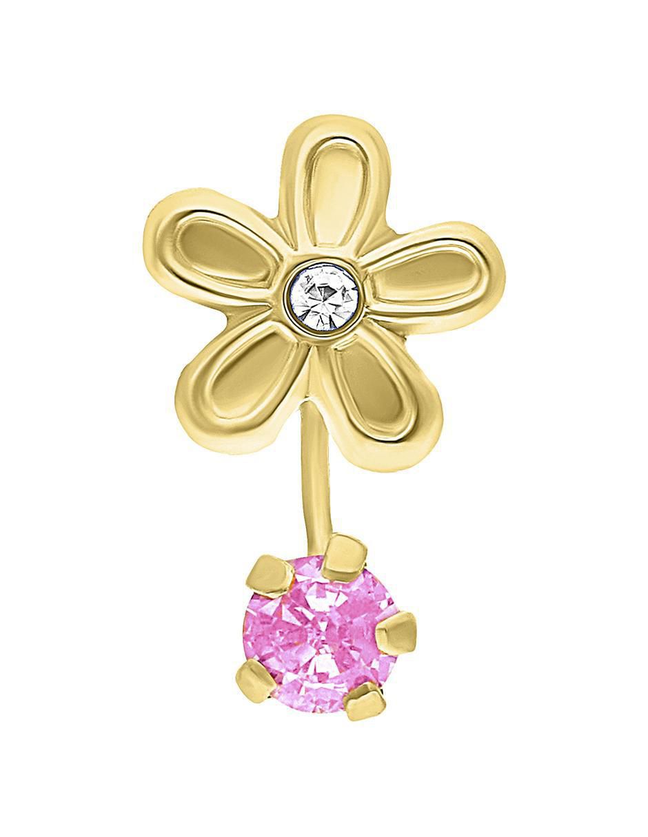 Broquel individual de flor de oro 10 K con acabado brillante zirconia 3