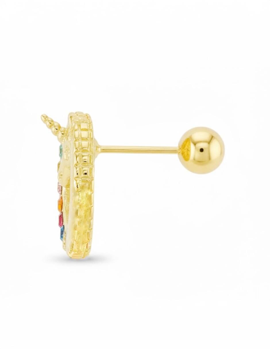 Broquel individual de unicornio de oro amarillo 10 K con acabado brillante zirconia 2