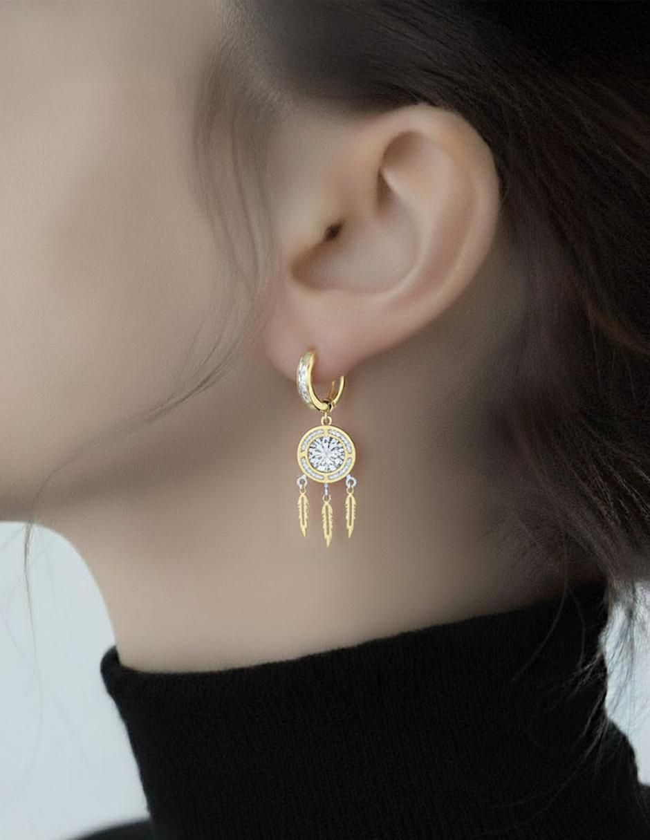 Arete de atrapasueños Joyería M de Leon de oro 10 K con acabado brillante zirconia 2