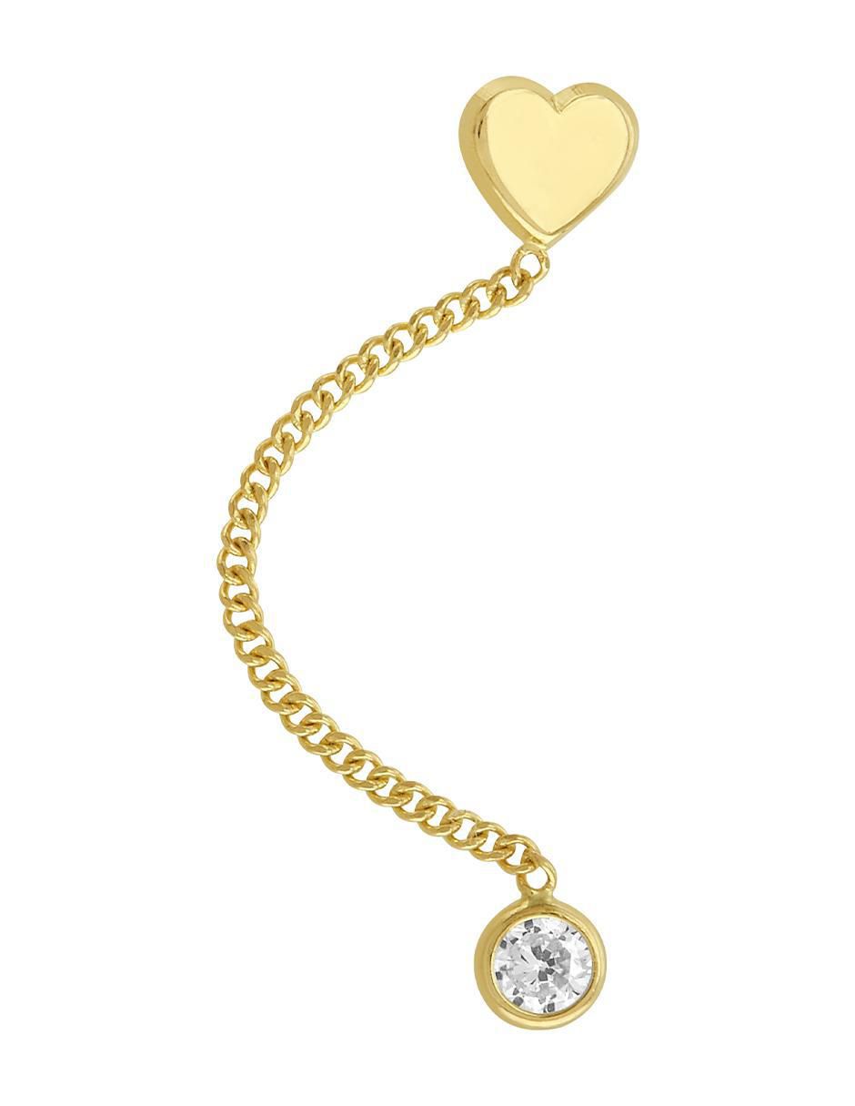 Broquel individual de corazón de oro 10 K con acabado brillante zirconia 2