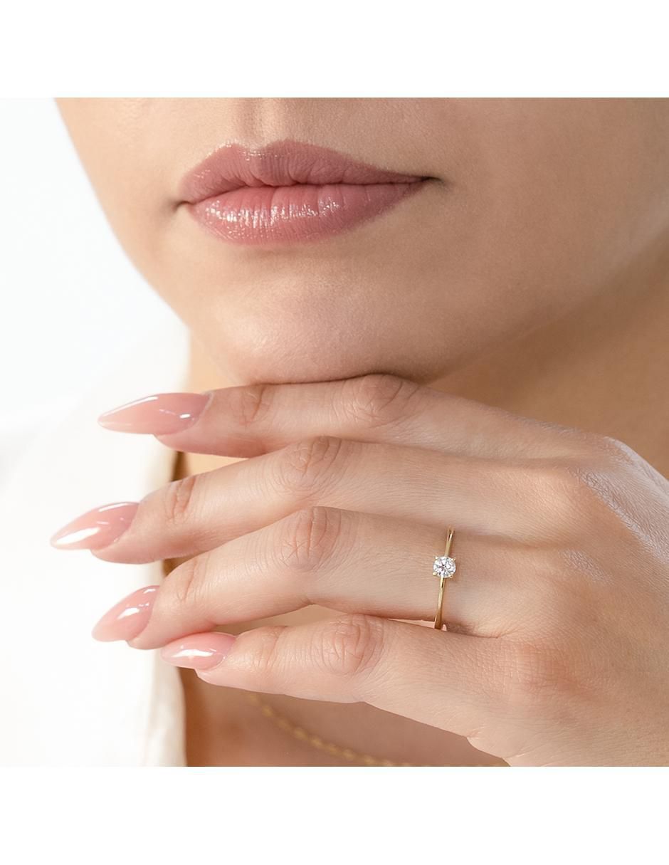 Anillo abba joyas 14 k de oro zirconia acabado brillante