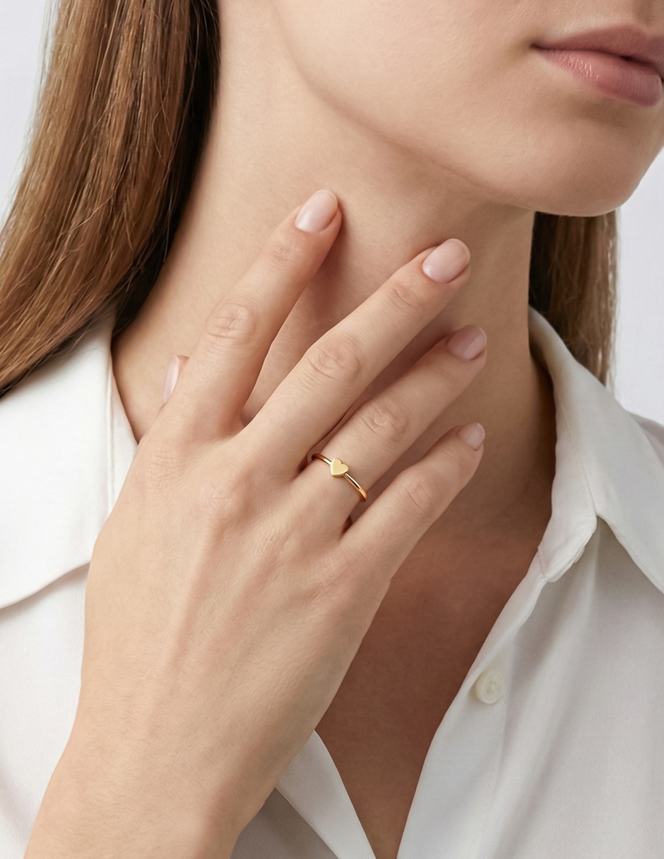 Anillo de corazón abba joyas 14 k de oro pulido