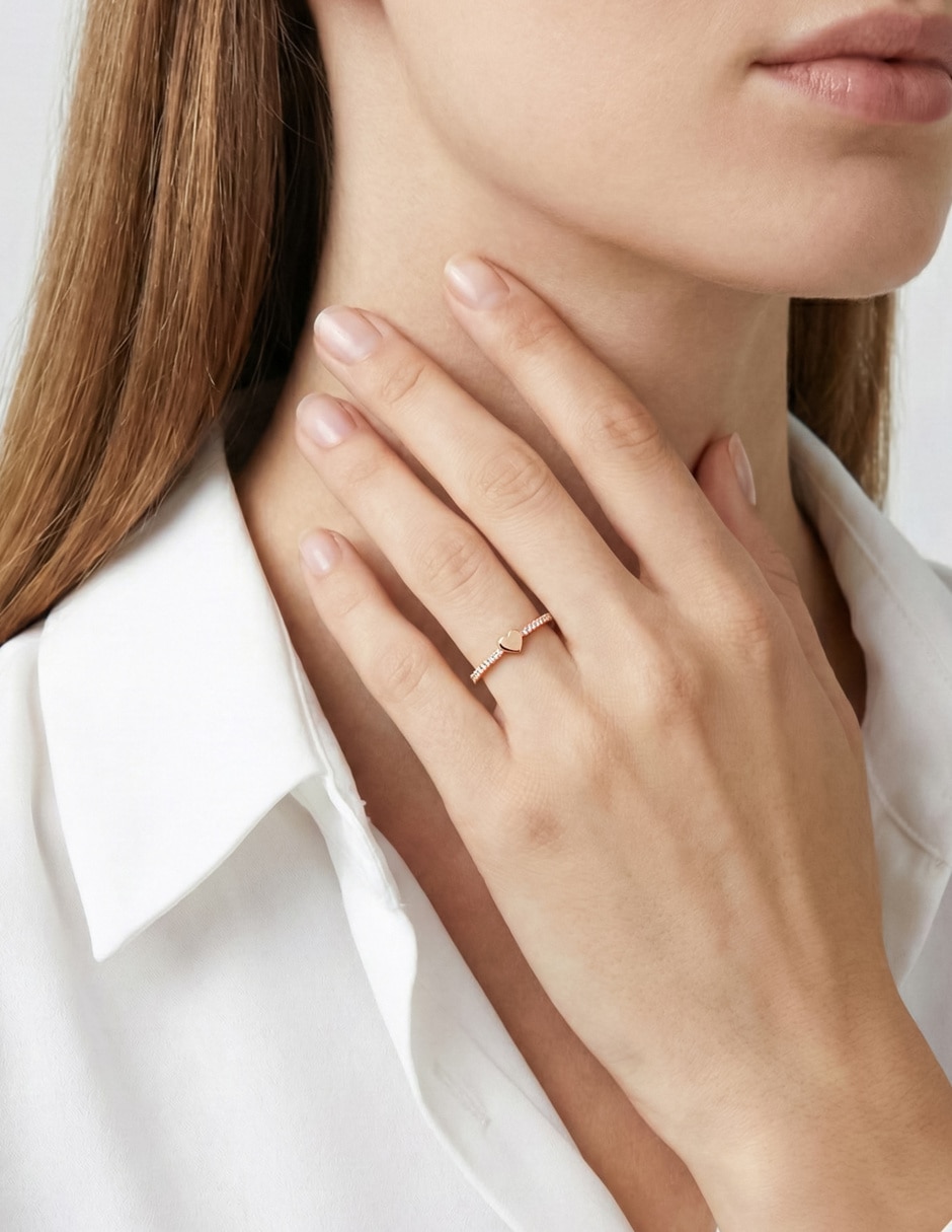 Anillo de corazón 10 k de oro zirconia pulido 2