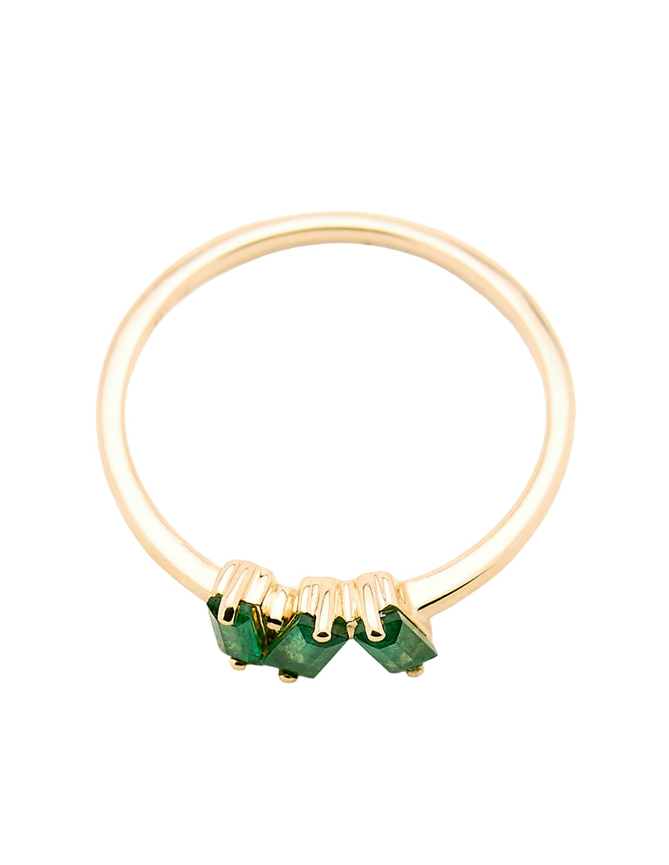 Anillo con gema de baguette Ingrata Fortuna 14 k de oro amarillo esmeralda pulido
