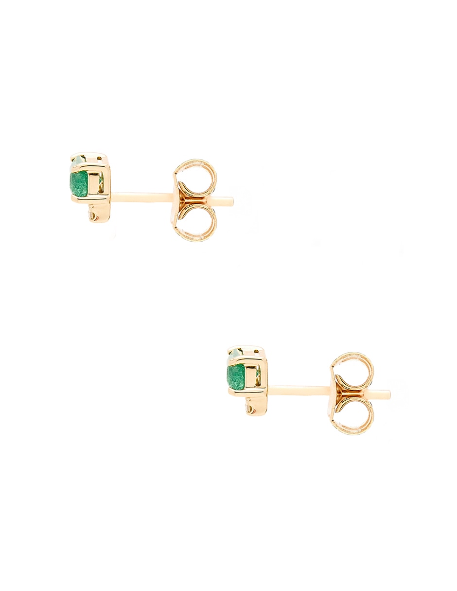 Aretes cortos rectangulares Ingrata Fortuna de oro amarillo 14 K con acabado brillante esmeralda y diamante