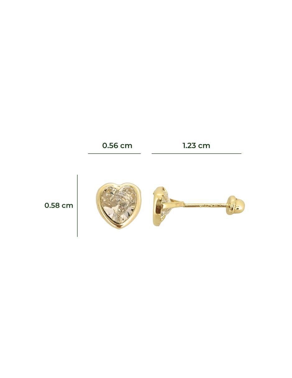 Broqueles de corazón de oro amarillo 10 K con acabado pulido zirconia 5