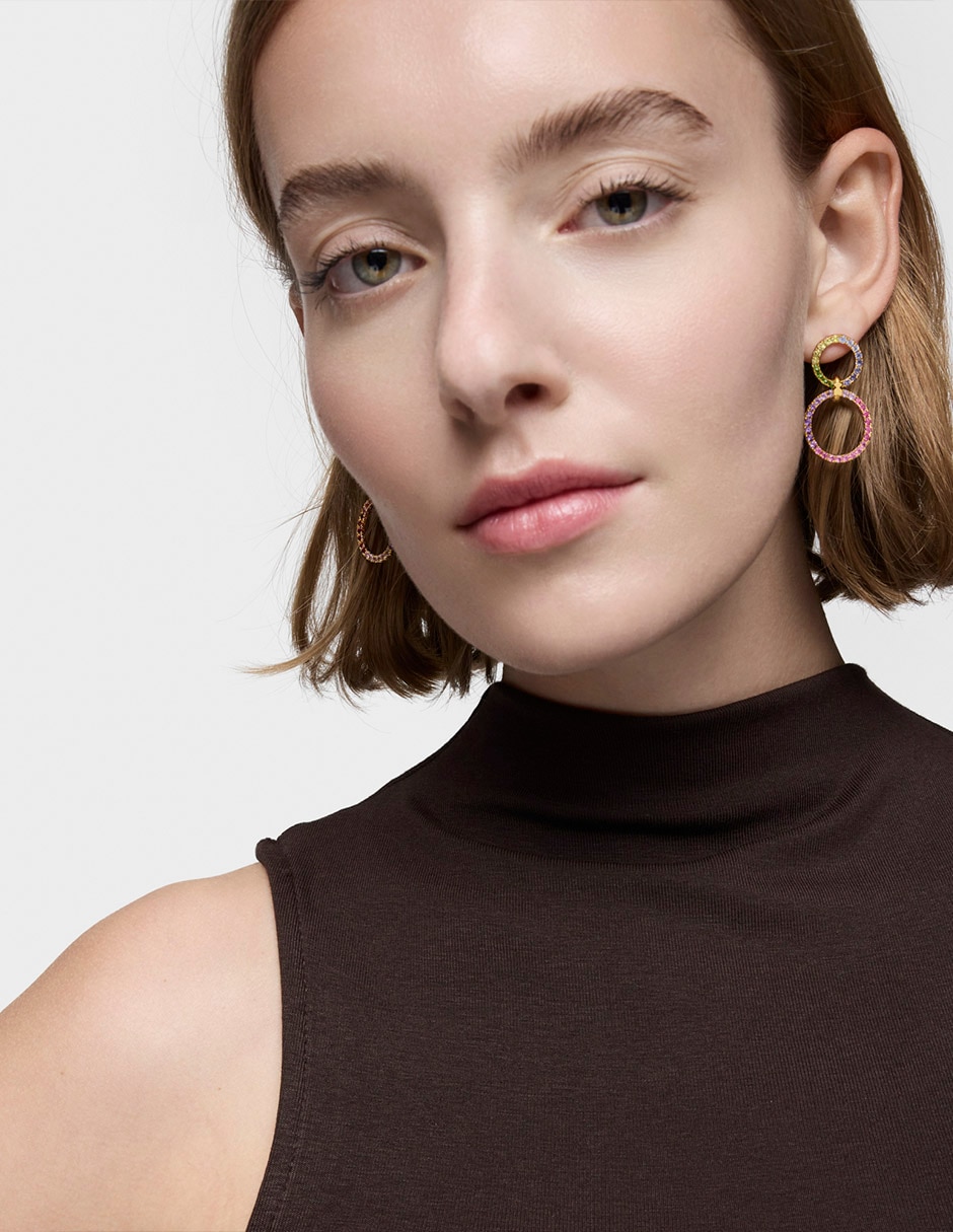 Aretes Straight de plata P 925 con acabado baño de oro rodolita 4