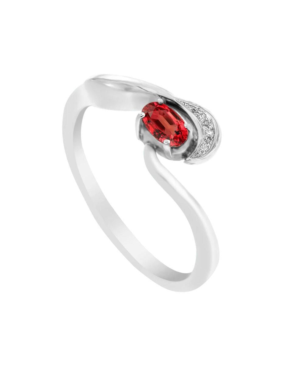 Anillo redondo Loris 14 k de oro rubí y diamante brillante 4