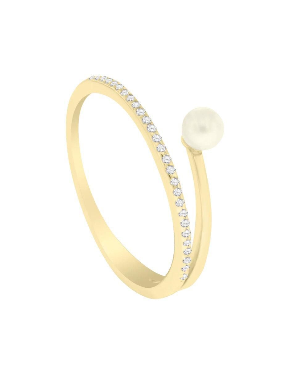 Anillo Jamilet 14 k de oro diamante y perla brillante 2
