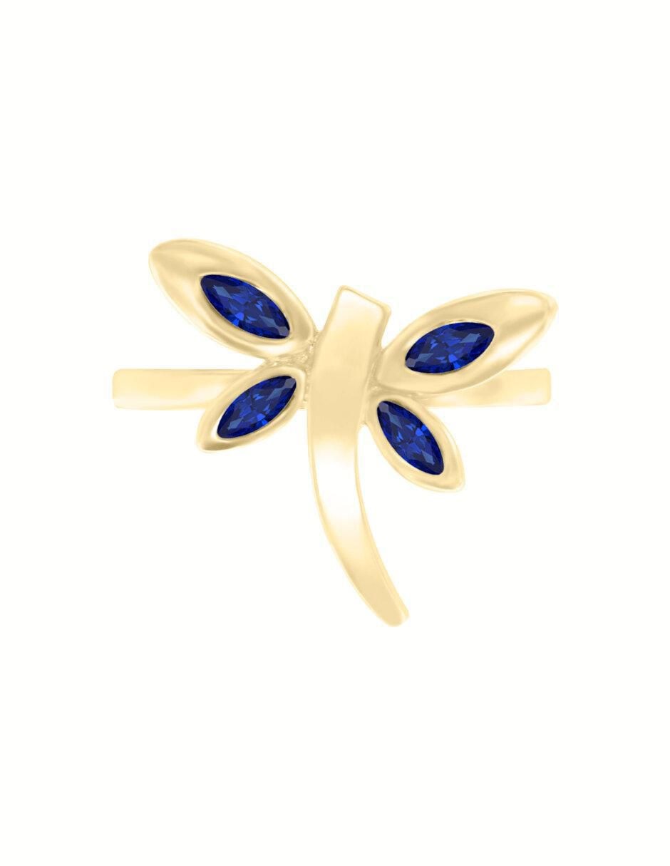 Anillo de libélula Volare 14 k de oro zafiro brillante