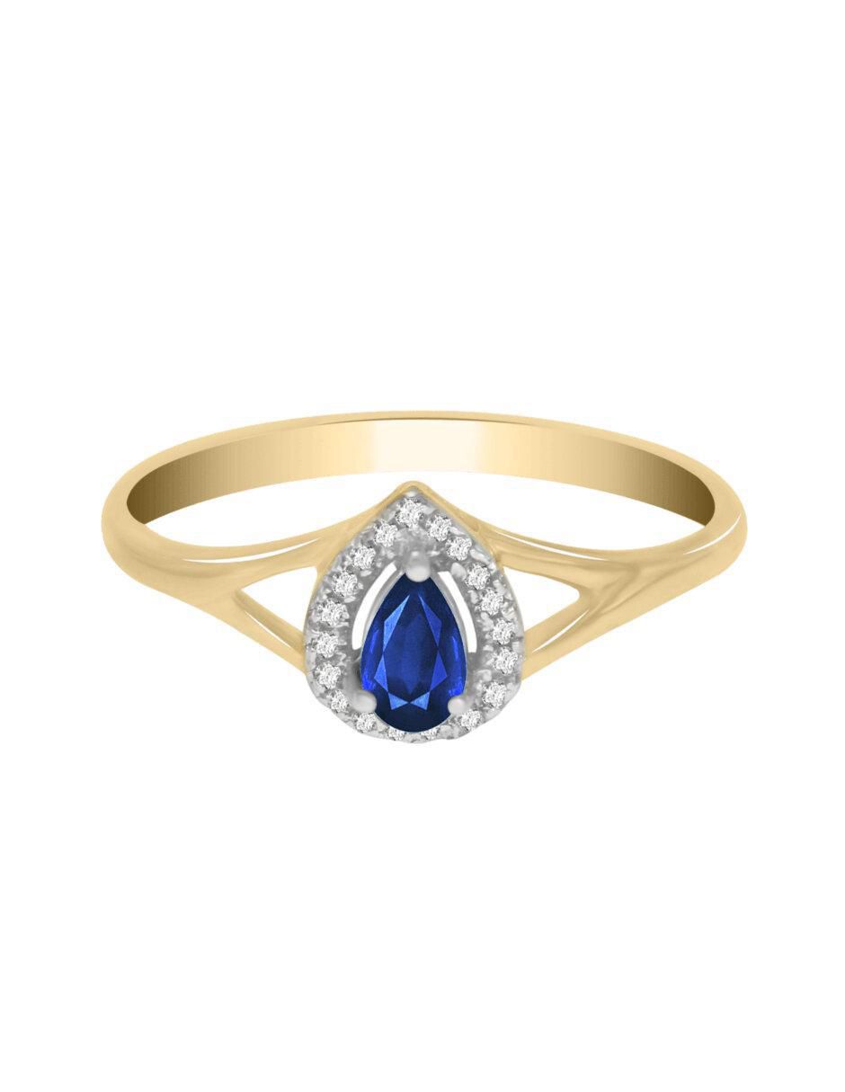 Anillo redondo Cristina 14 k de oro zafiro y diamante brillante Anillo redondo Cristina 14 k de oro zafiro y diamante brillante