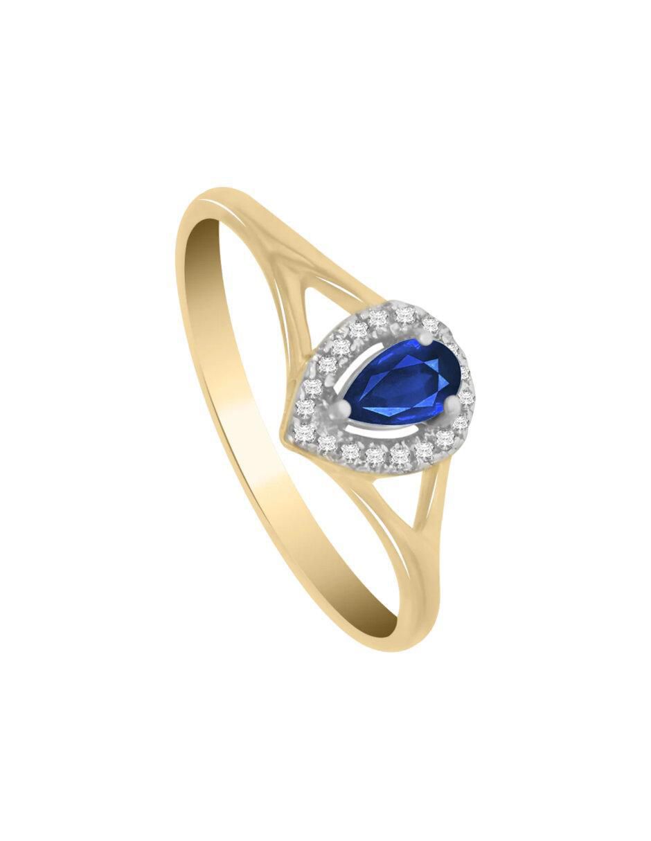 Anillo redondo Cristina 14 k de oro zafiro y diamante brillante 4
