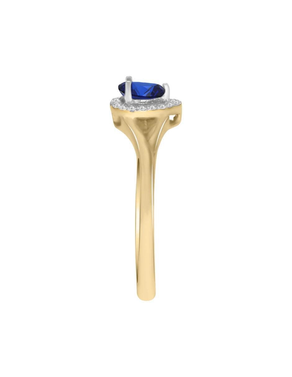 Anillo redondo Cristina 14 k de oro zafiro y diamante brillante 3
