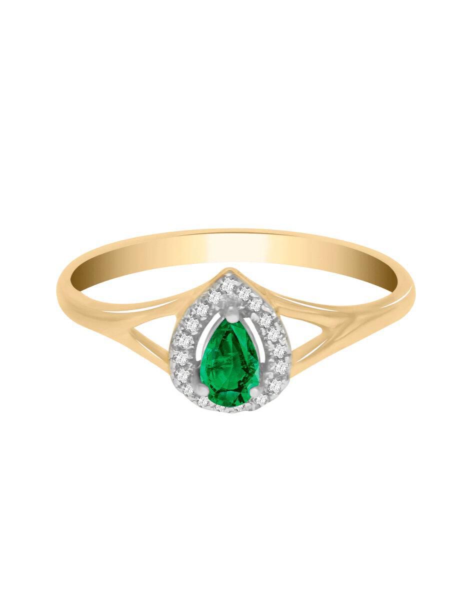 Anillo redondo Cristina 14 k de oro esmeralda y diamante brillante Anillo redondo Cristina 14 k de oro esmeralda y diamante brillante
