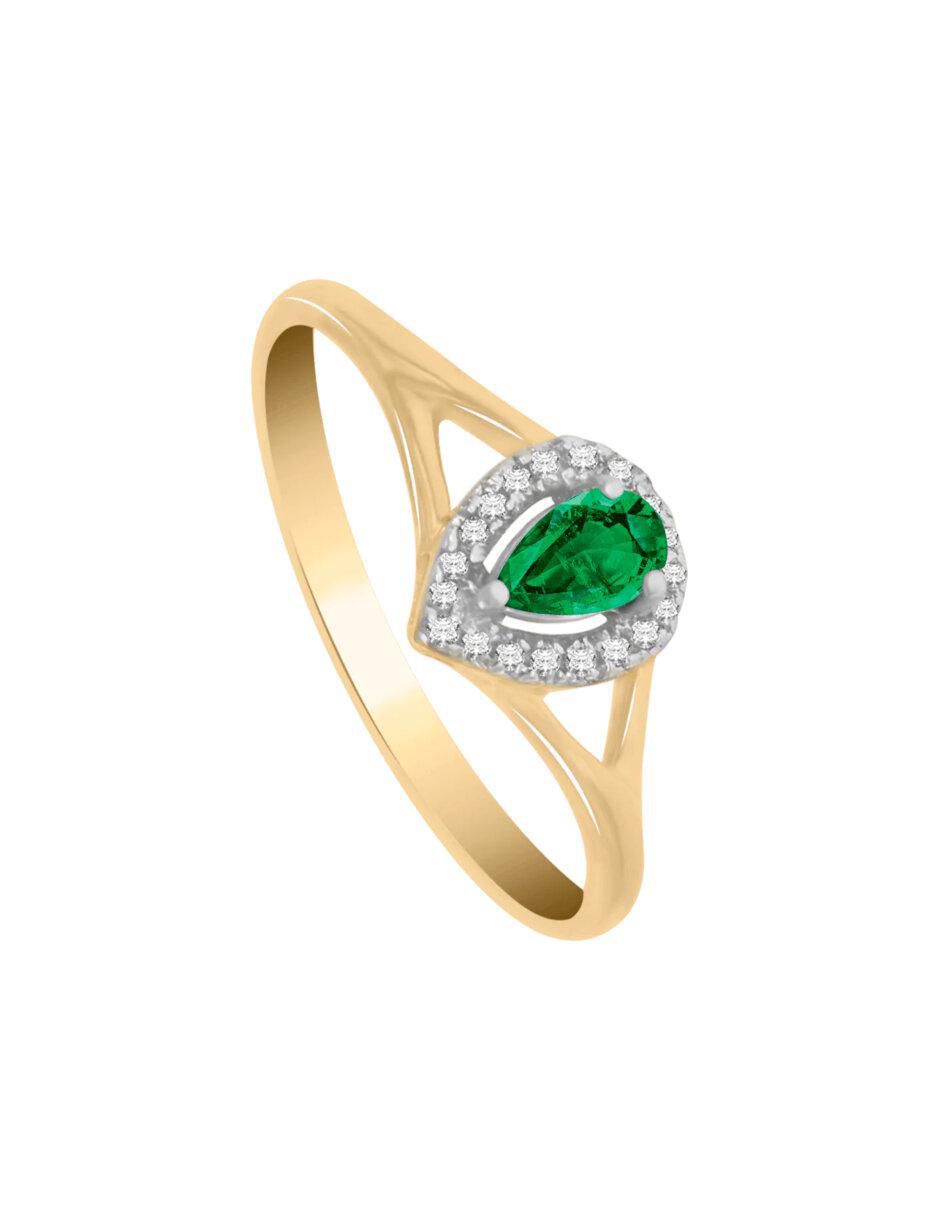 Anillo redondo Cristina 14 k de oro esmeralda y diamante brillante 4