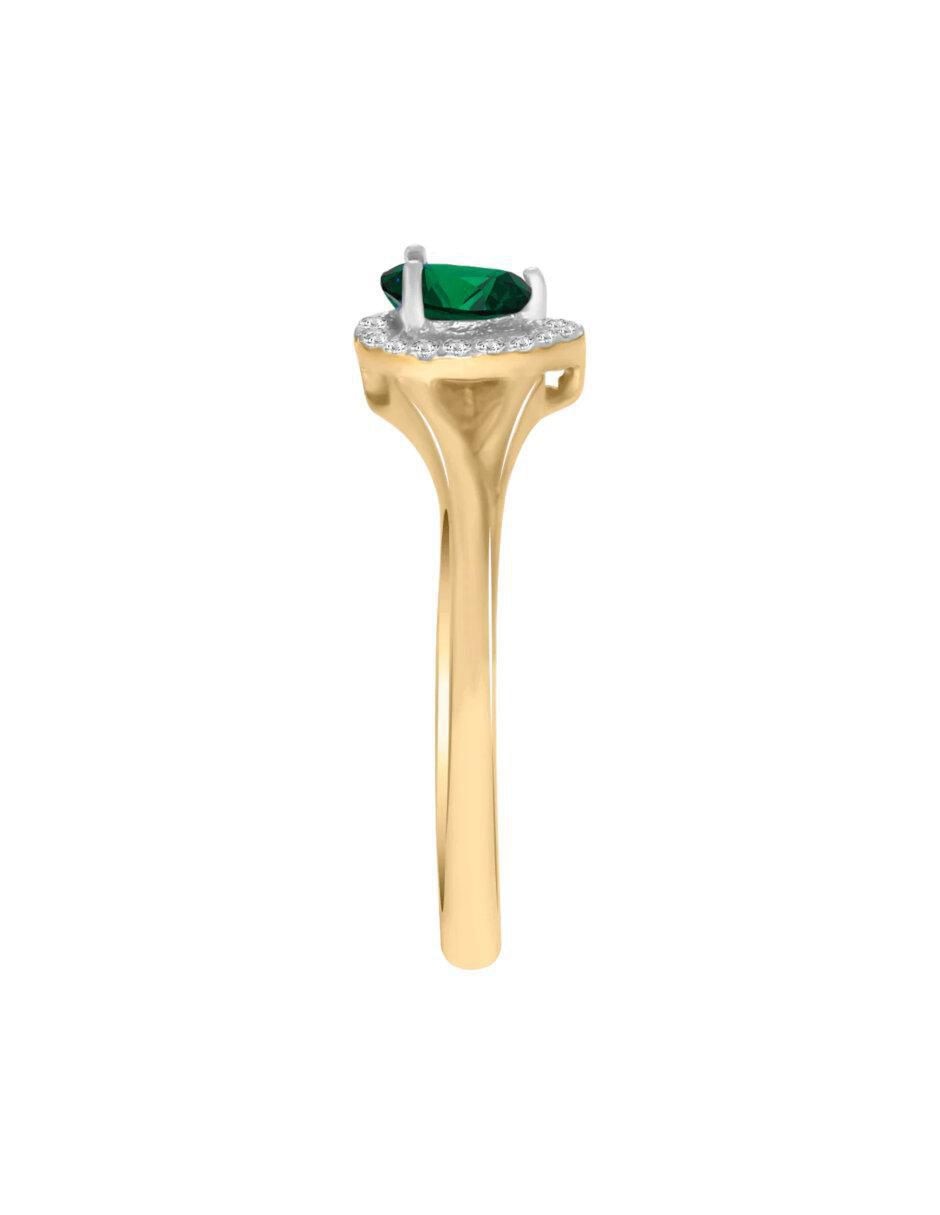 Anillo redondo Cristina 14 k de oro esmeralda y diamante brillante 3