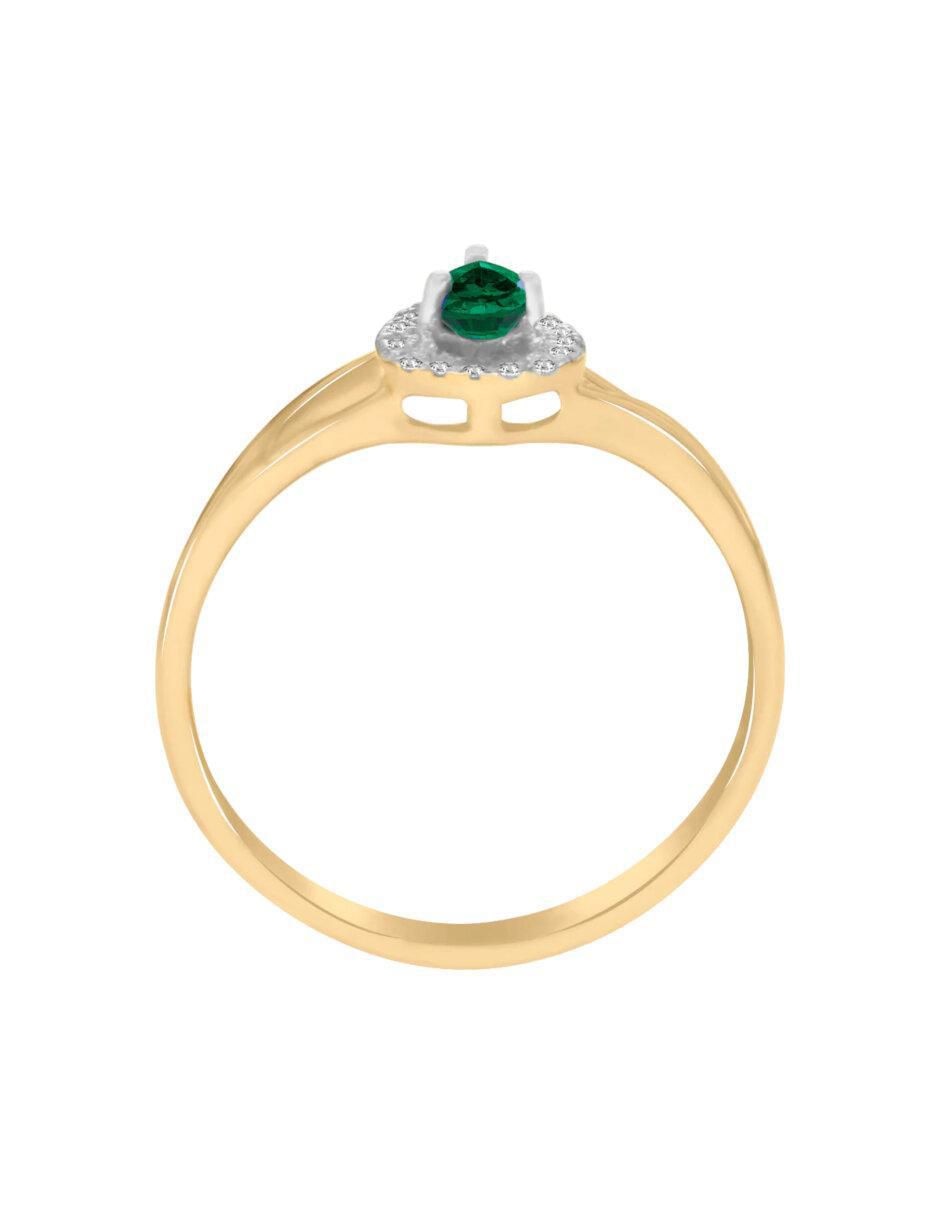 Anillo redondo Cristina 14 k de oro esmeralda y diamante brillante 2